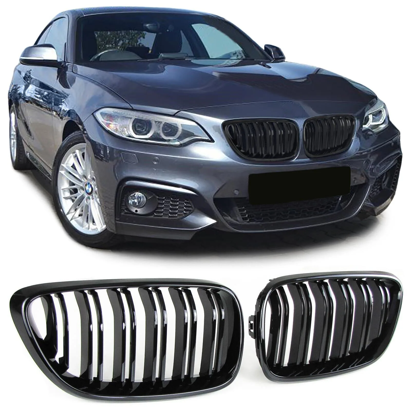 For BMW F22 F23 F87 2 Series Gloss Black M Performance Sport Kidney Grille 2014-2018