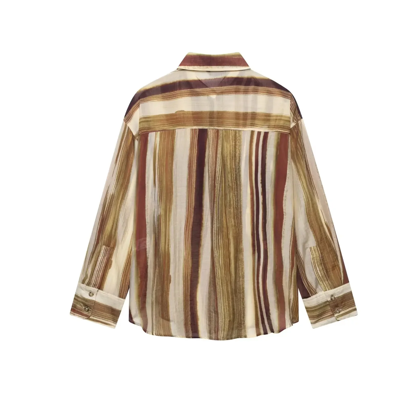 New Women Camisas Fashion With Pockets Striped Blouse Casual Lapel Neck Long Sleeves Elegance Female Chic Lady Shirts