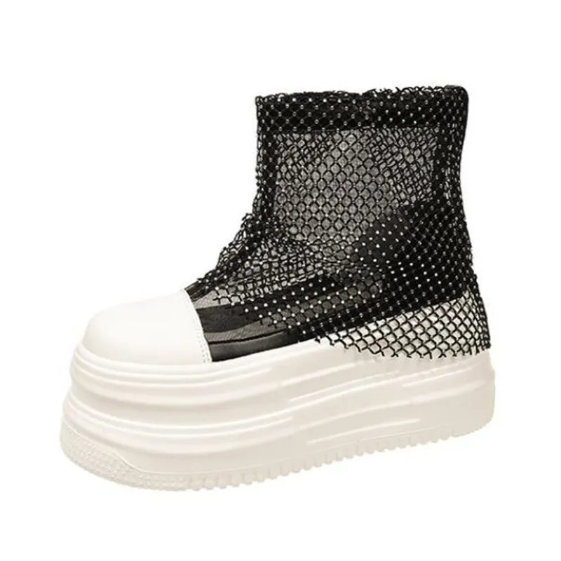 2026 New 10cm Super High Women's Stud Wedges Platform Booties Round Cool Ankle Boots Spring Summer Street Style Trending Shoes