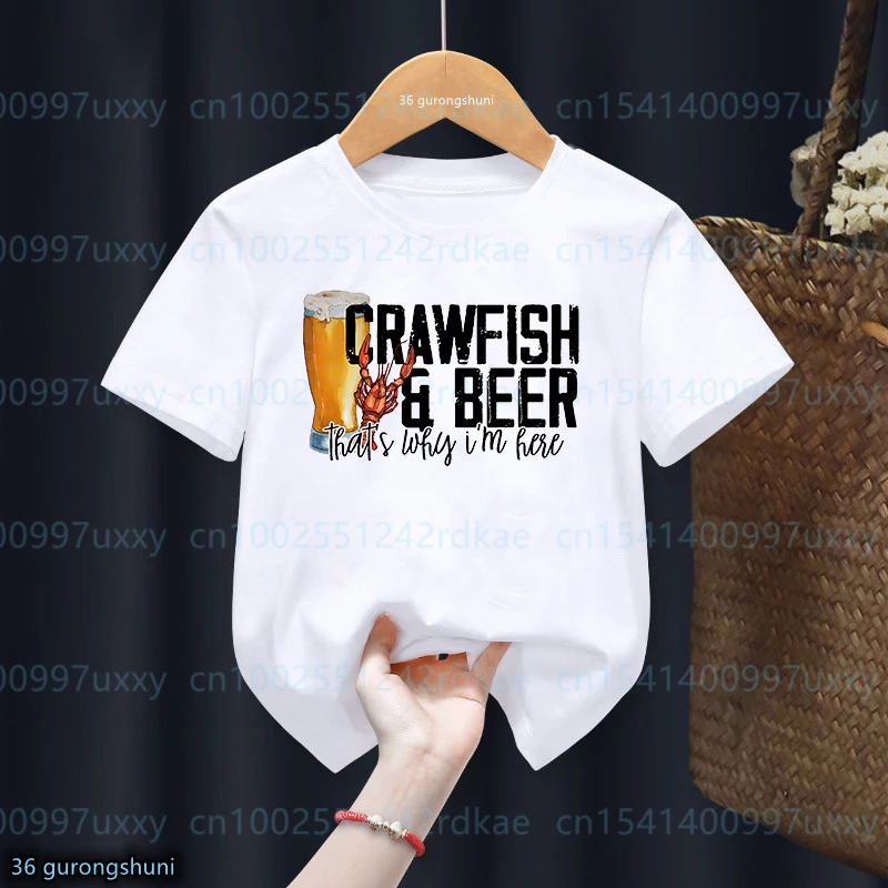 New Verão Meninos T-Shirt Engraçado Lagostins, Cerveja Impressão Gráfica Crianças Tshirt Moda Menina T-Shirt Menino Bonito Menina Universal Vestuário