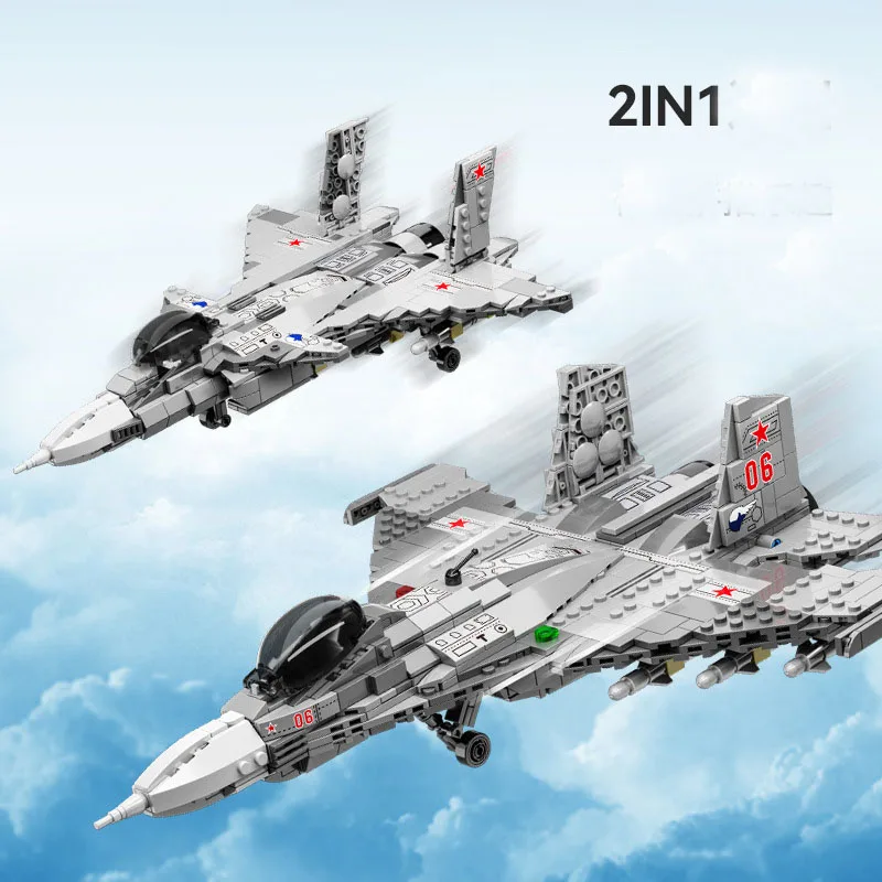 

2 In 1 Deformation SU-27 J-20 Fighter Military Block DIY 835Pcs Plane Building Brick Toy For Boys