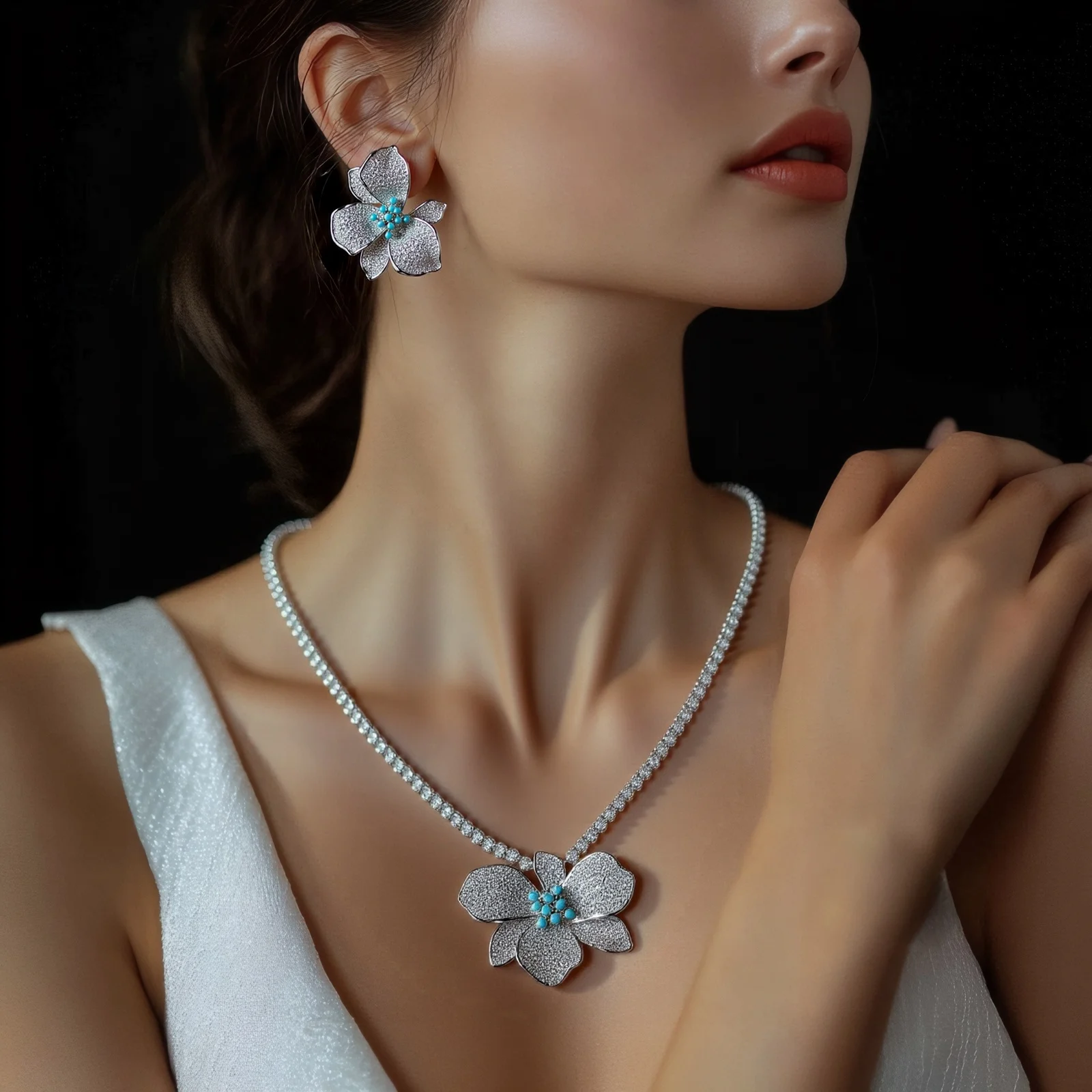 

HIBRIDE High-end popular flower set ladies bridal jewellery jewellery necklace earrings bride wedding party dress dinner S-355