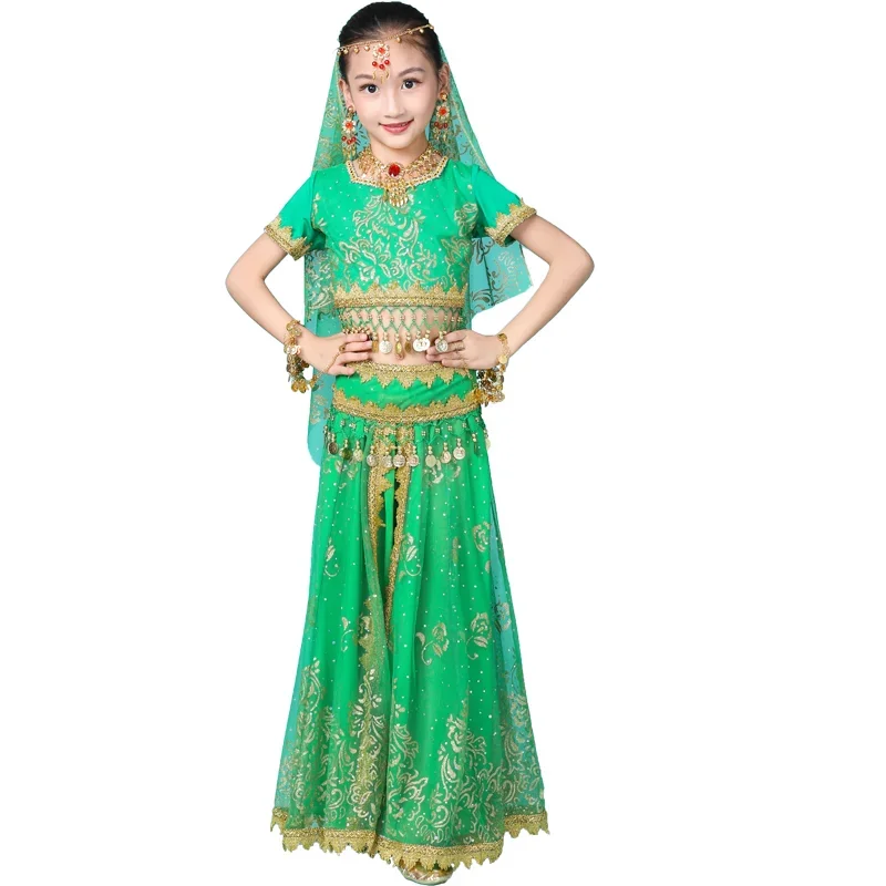 Girls Belly Dance Costumes New Design Oriental Dance Children Dresses India Bollywood Dance Professional Outfit Kids 4 Color