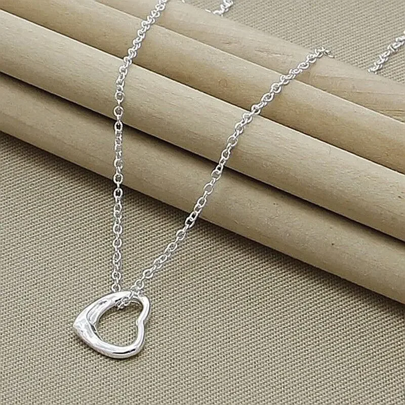 

925 Sterling Silver Classic Heart Pendant Necklace For Women Wedding Engagement Jewelry