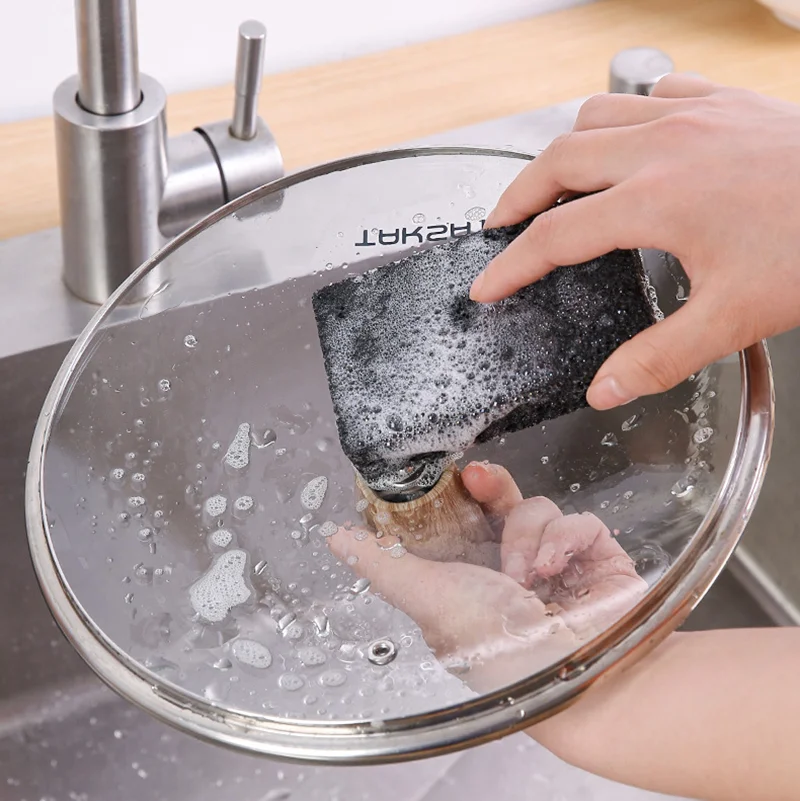 Kitchen Dishwashing Cleaning Sponge Strong Sponge Eraser Wood Pulp Scouring Pad Removing Rust Wiping Rags Descaling Clean Rub