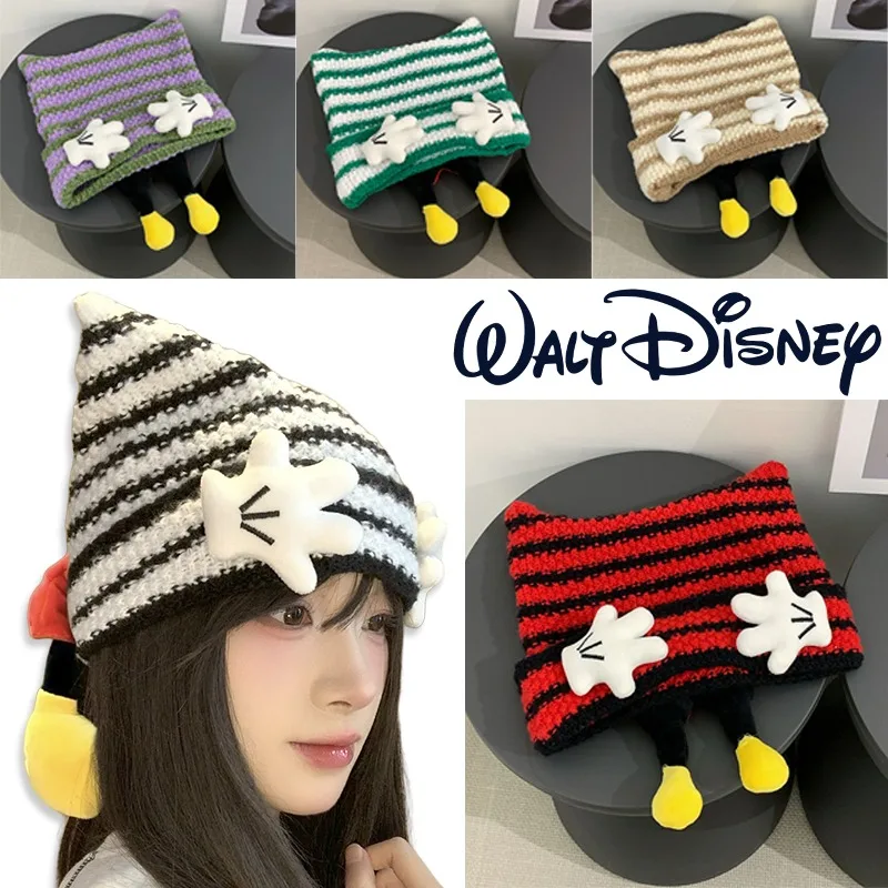 Gorros de Mickey Mouse de Disney para mujer, gorro de punto Kawaii a la moda, gorros de dibujos animados de Anime para Otoño e Invierno para niñas y niños, gorro tejido