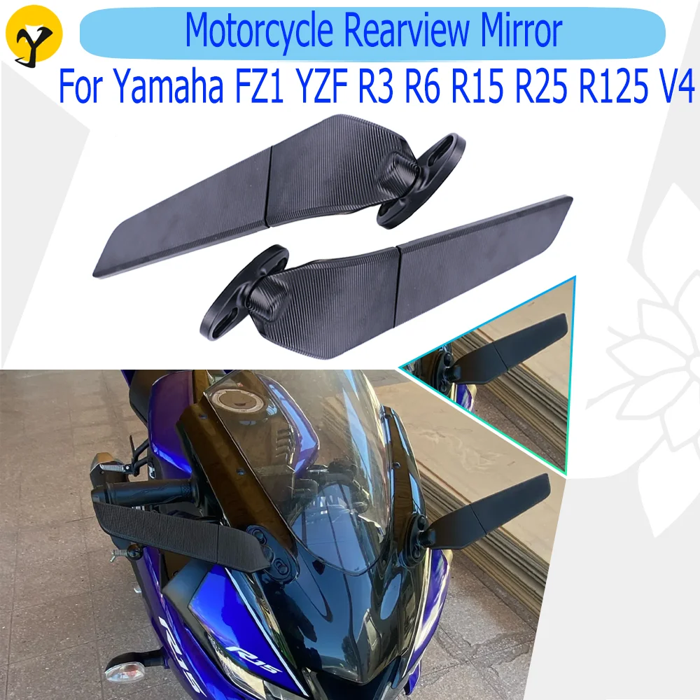 

For Yamaha YZF R3 R6 R15 R125 V4 Motorcycle Modified Side Wing Mirrors Adjustable Side Mirror Wind Wing Universal Mirrors Black