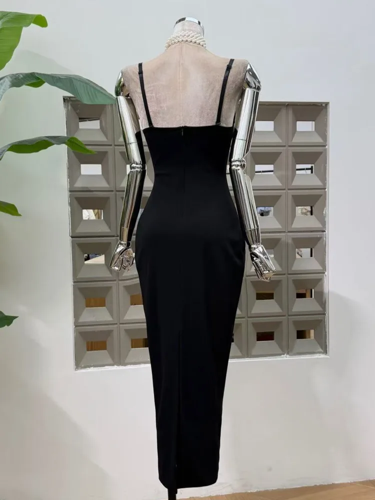 Dfdg feminino primavera verão preto cami espartilho vestido bodycon midi elegante festa formal wear 2025 na moda vestido de moda feminina