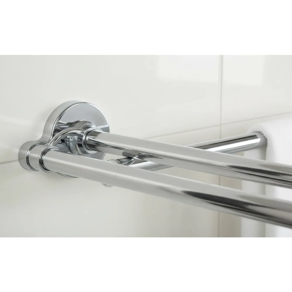 

Rustproof Double Shower Curtain Rod, No Drill Tension Mount, Adjustable 44-72 Inches, Chrome Finish for Bathroom