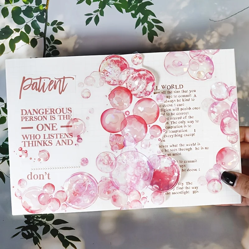 1/6 قطعة من ملصقات PET الجمالية الفقاعية، متينة، مناسبة للحرف اليدوية وديكور سجل القصاصات