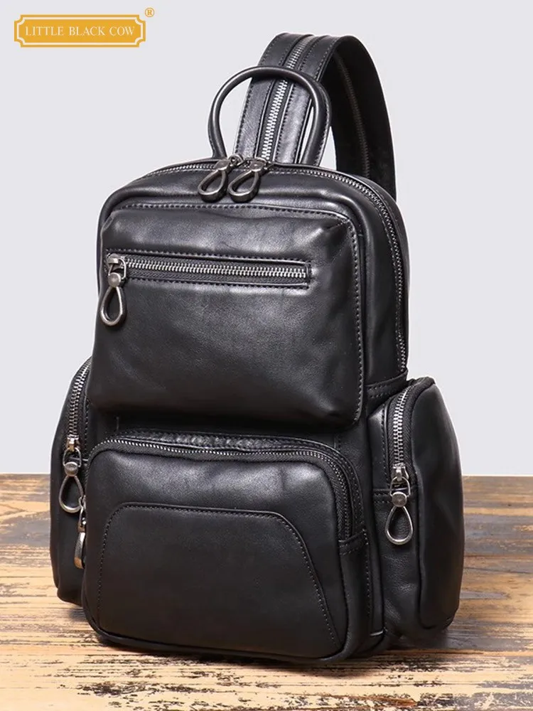 Fashion Teenagers Cowhide Genuine Leather Satchel Schoolbag Man Large Capacity Casual Travel Bag Comfortable Strap Shoulder Bags