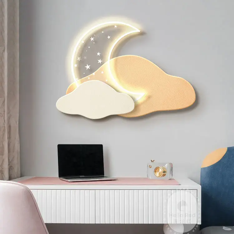 Moon, Sun, Stars, Creative Cartoon Room, Bedroom Bedhead Decoration Painting with Light, LED Hanging Painting, Mural Painting
