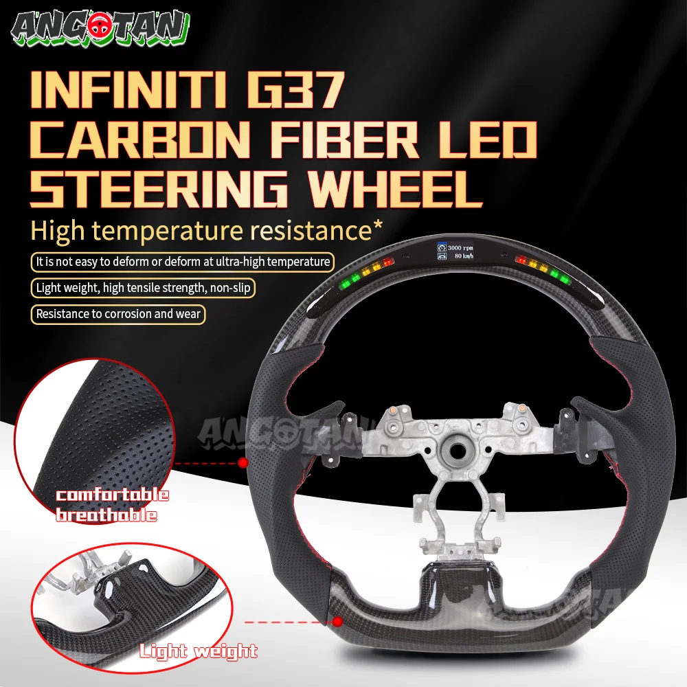 LED Car Carbon Fiber Steering Wheel Fir For 2007-2015 Infiniti G37 G37x G35 EX35 EX37 G25 Q40 Coupe