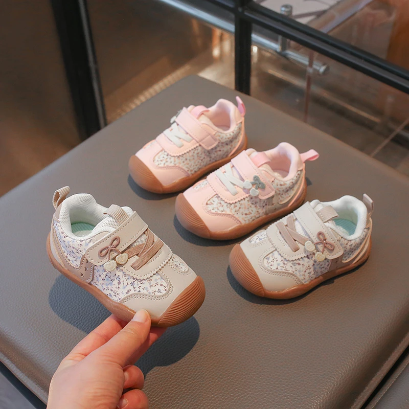 Kids Casual Shoes Toes Capped Baby Walking Shoes Sweet Floral Soft Bottom 2026 Brand New Toddler Sports Shoes Non-slip