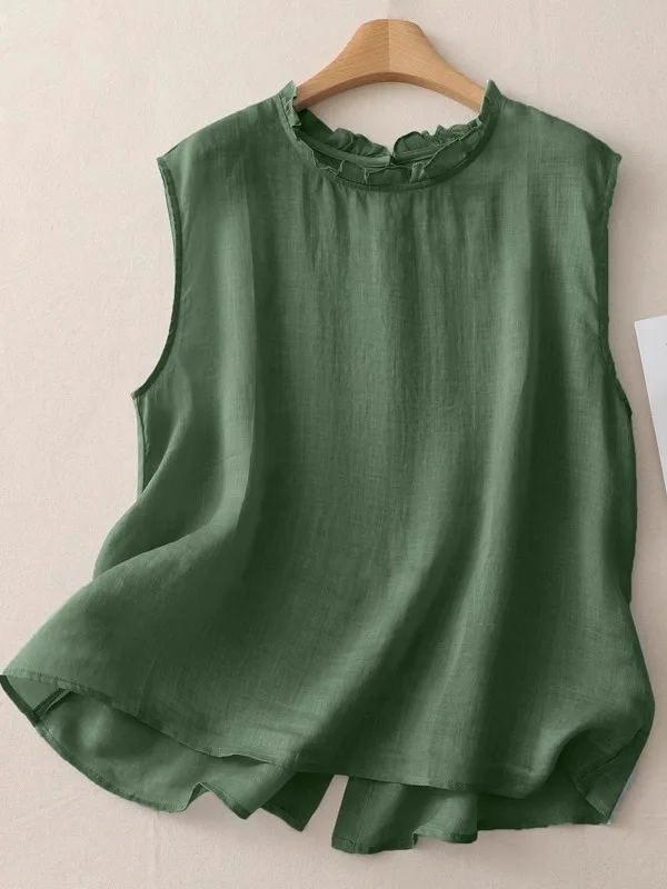 루즈핏 린넨 슬리브리스 여성 여름 신상 투웨이 헴프 베스트 빈티지 출퇴근 스타일