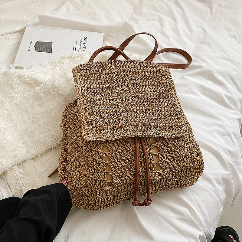 Bags for Women 2023 Women\'s Straw Backpack Summer Boho Bohemian Hollow Shoulder Bag Travel Bag for Women Knitted Beach Back Pack