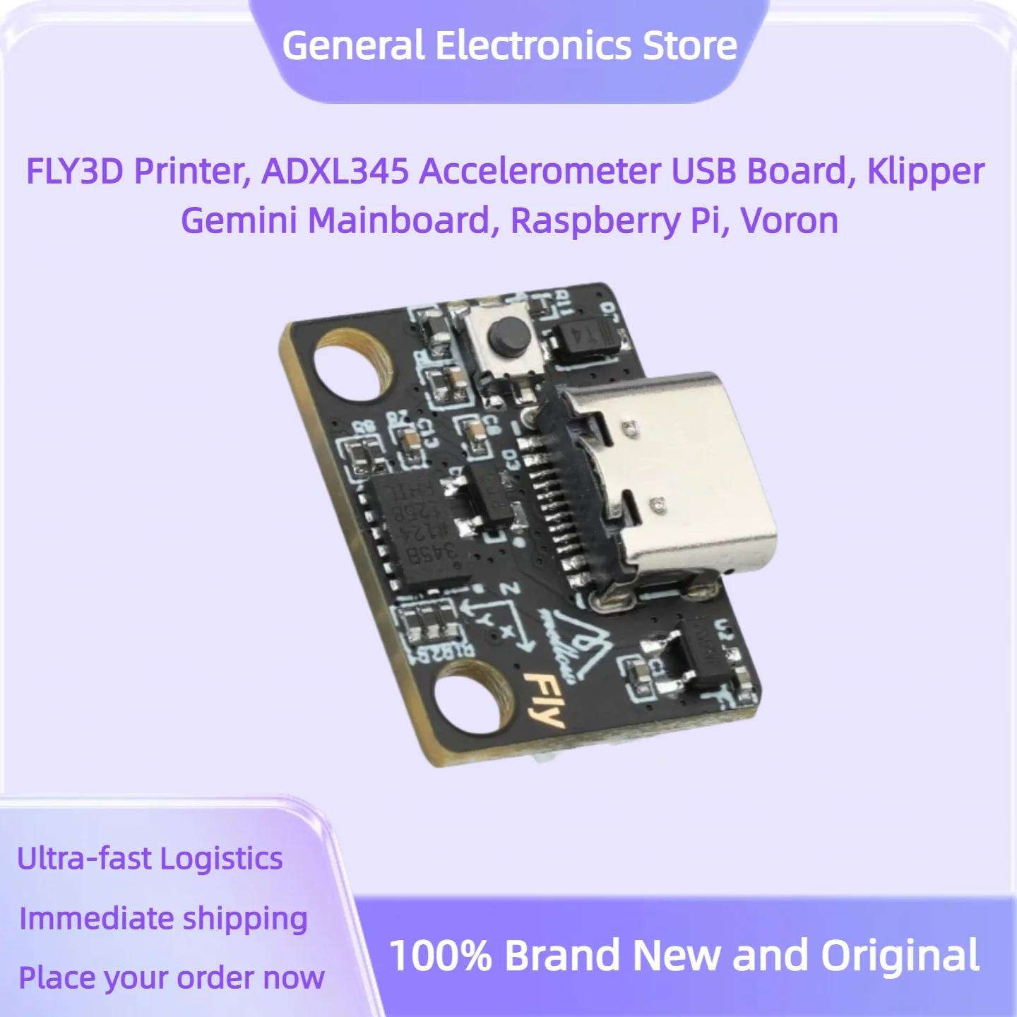 FLY3D Printer, ADXL345 Accelerometer USB Board, Klipper Gemini Mainboard, Raspberry Pi, Voron
