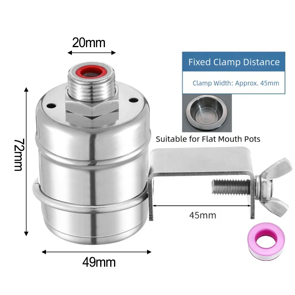 304 Stainless Steel Float Valve Compatible with Standard G1/2 Inch Fittings for Water Level Management in Various Tanks