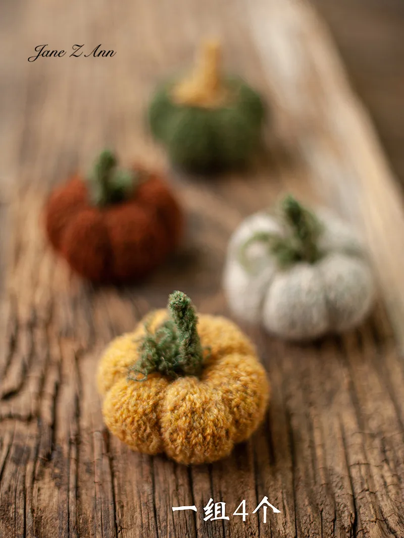 Handmade retro yellow gray white coffee colored small pumpkin ornaments yarn Children photography decoration props