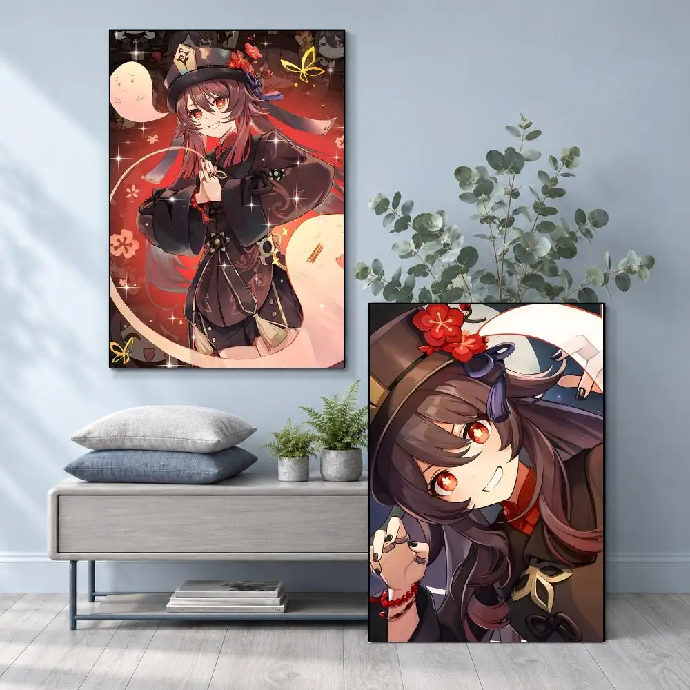 Cute Dark Stylish Game Character G-Genshin Impact Hu Tao Poster Frameless PP Self Adhesive Aesthetic Room Gift Decor