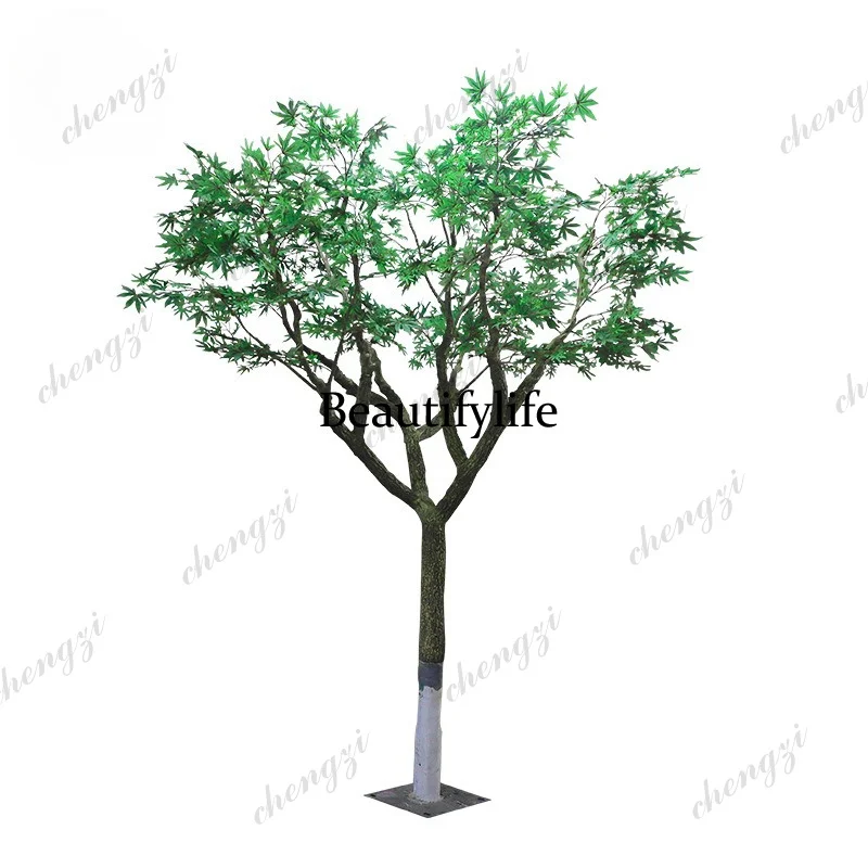 A74 Simulation Green Maple Outdoor Landscaping Ornament Garden Theme Garden Fake Plant Landscaping Real Wooden Pole