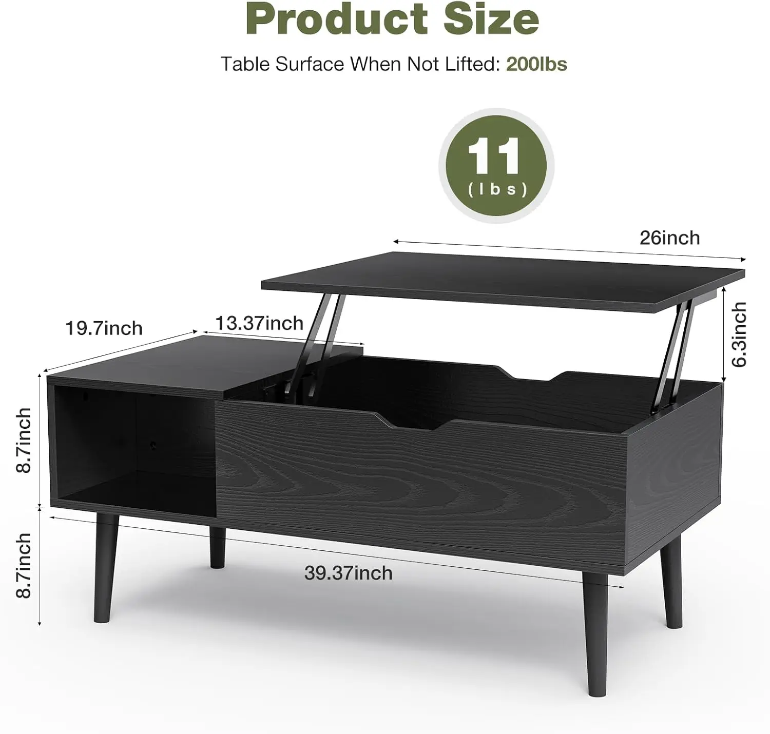 Lift Top Coffee Table, Wood Coffee Table for Living Room Home Black | Wood,Lift Top, Hidden Compartment, Storage Shelf, Center Table, Home, Living Room, Office