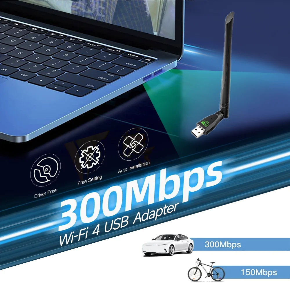 WODESYS 300Mbps Wireless WiFi Adapter Network Card Mini USB 2.0 Antenna Wi-Fi Receiver Dongle