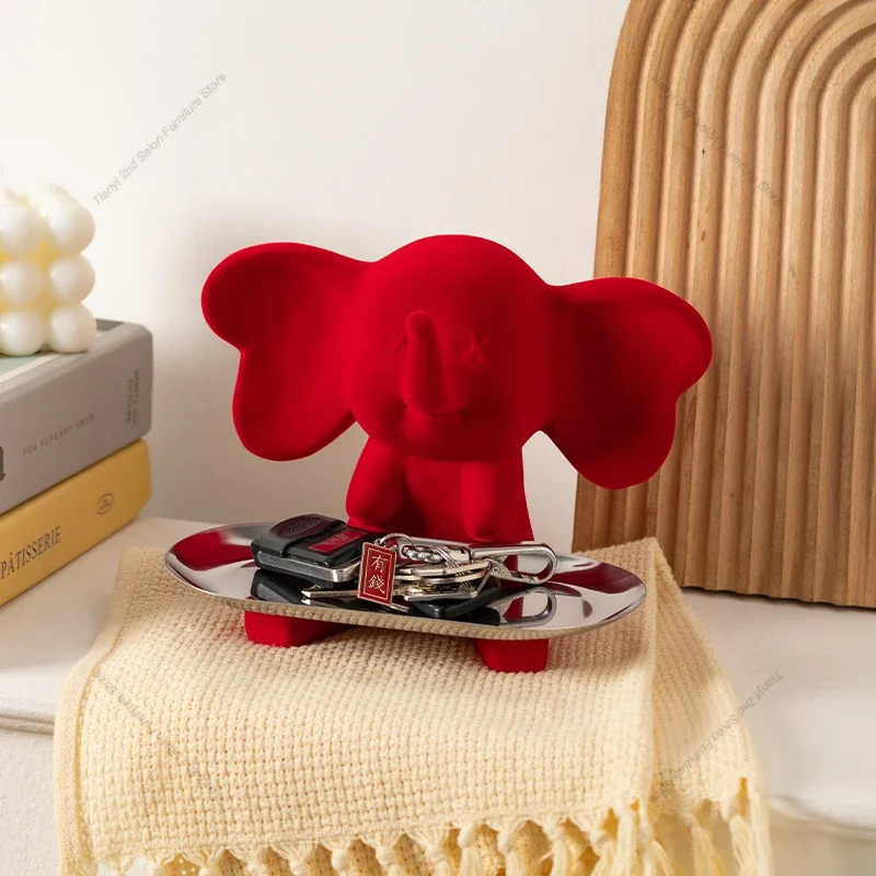 Nordic Luxury Elephant Ceramic Flocking Sculpture – Entryway/Living Room/TV Stand Handmade Craft Art Gift Mini Home Decor FYFM