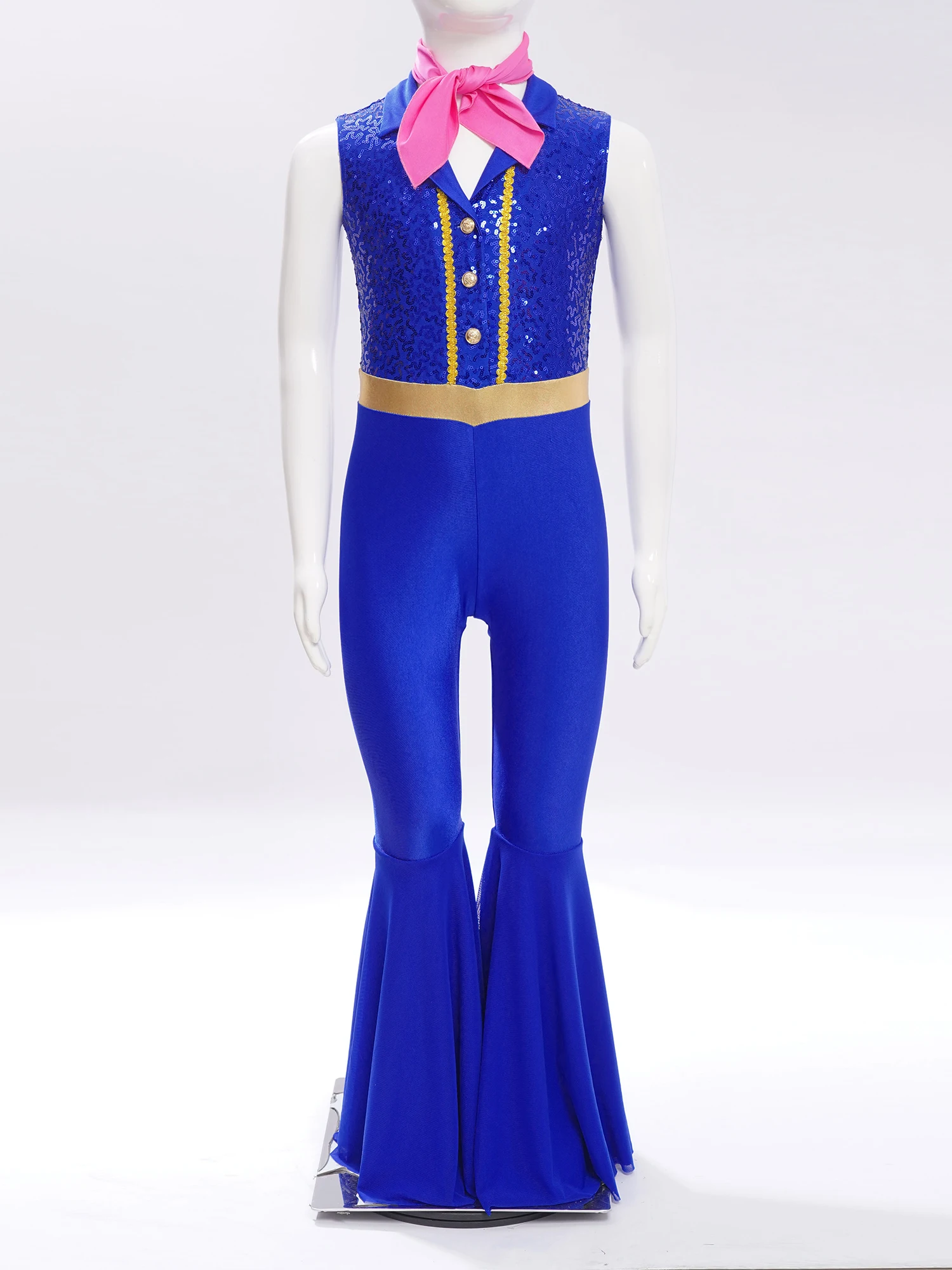 Combinaison Disco Vintage des années 70 avec écharpe, vêtements de danse pour enfants filles, body à paillettes, Hippie, bas de cloche, Costume de fête Rave de danse Jazz