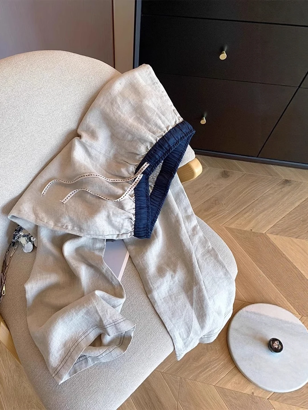 

Свободные льняные брюки с высокой талией и широкими штанинами для женщин, повседневные, художественные, универсальные, прямого кроя, длинные, для полных дам