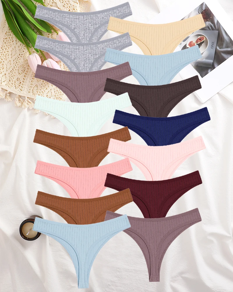 15Pcs Baumwolle Höschen G-String Frauen Höschen Sexy Unterwäsche Weibliche Dessous Tanga Slip für Frau Einfarbig Intime Pantys