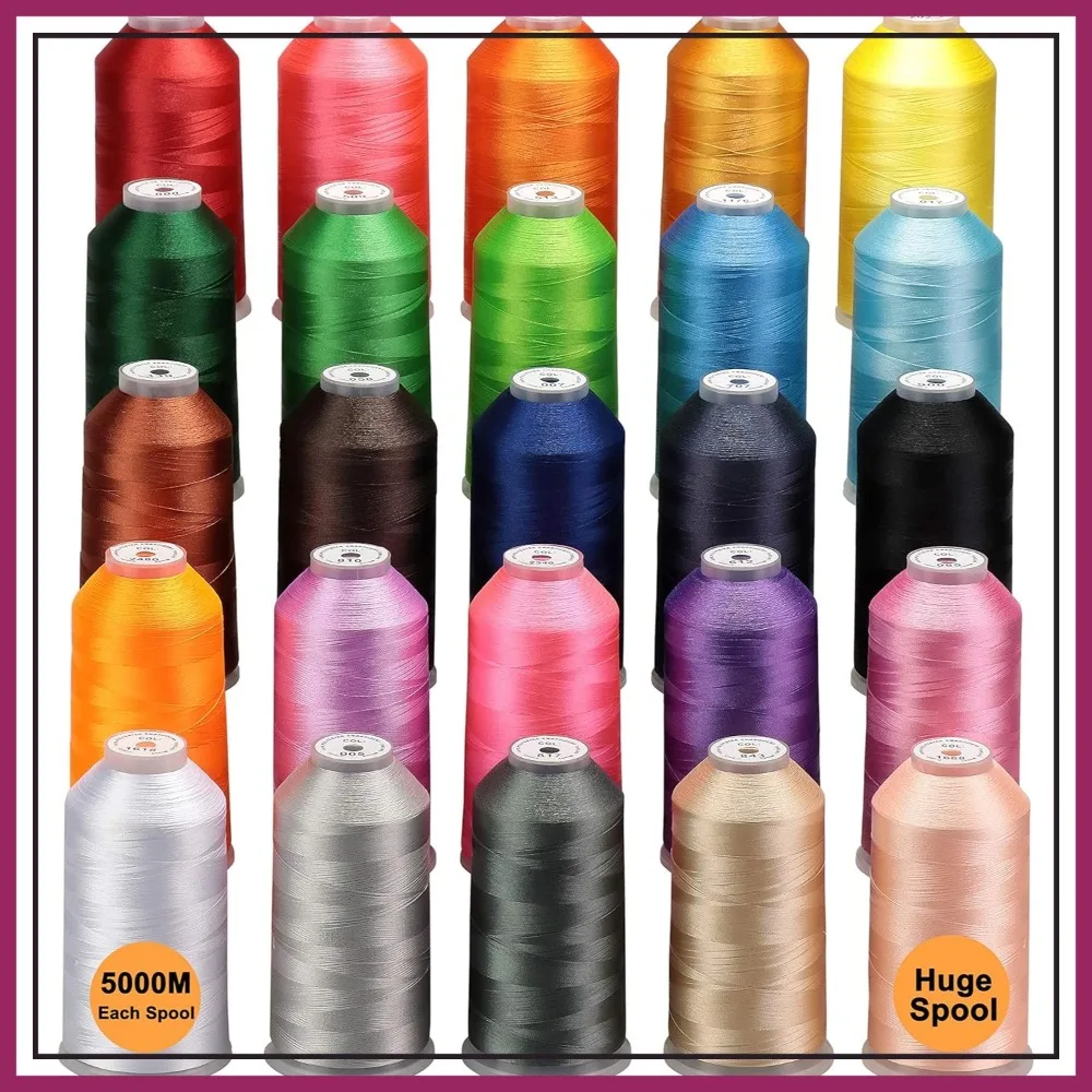 

25 Colors 5000M Polyester Embroidery Machine Thread for Commercial & Home Use