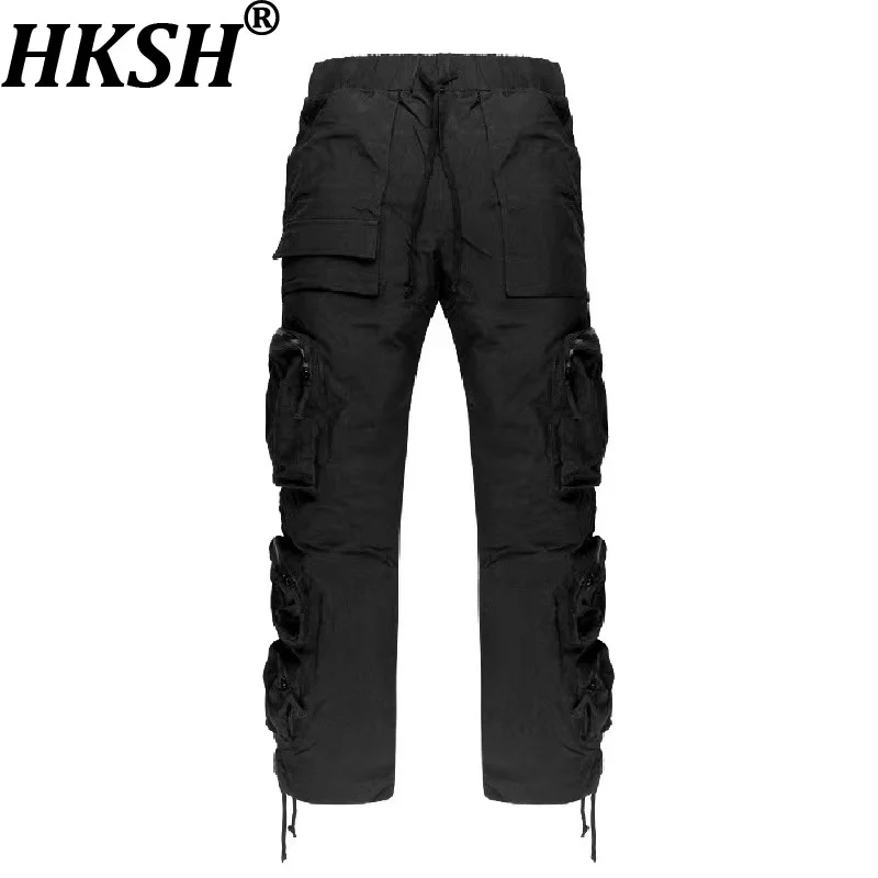 

HKSH Autumn New Men Tide Punk Cargo Pants High Street Multi-Pockets Safari Style Straight-Leg Casual Techwear Dark Chic HK14775