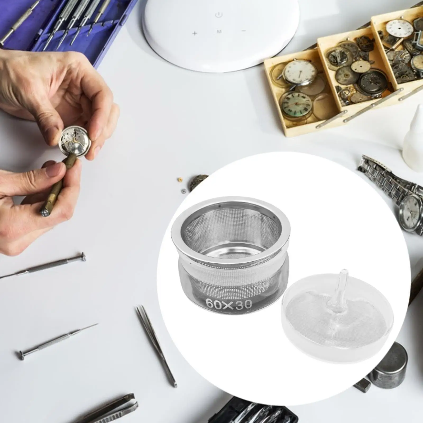 Watch Repair Kit Watch Oiler Kit with Stainless Steel Net Oil Tool Watch Movement Cleaner Pot for Watch Maintenance