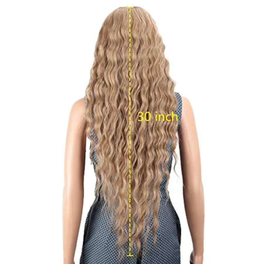 شعر مستعار صناعي طويل مموج بطول 30 بوصة للنساء ذوات البشرة السمراء مع كثافة 130 وتأثير أومبير مقاوم للحرارة مع تصفيف شعر الطفل #5
