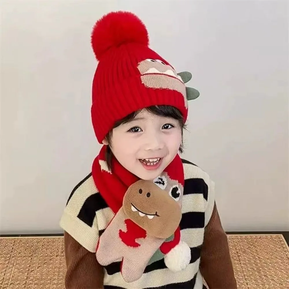 

Cute Ear Protection Knitted Hat Cartoon 3D Windproof Kids Beanie Sets Thermal Coldproof Pullover Cap