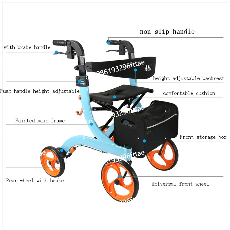 

Seniors Shopping Cart Trolley Elderly Walker Adult Height Adjustable Seat By Legs and Arms Lightweight Aluminum Folding Walker