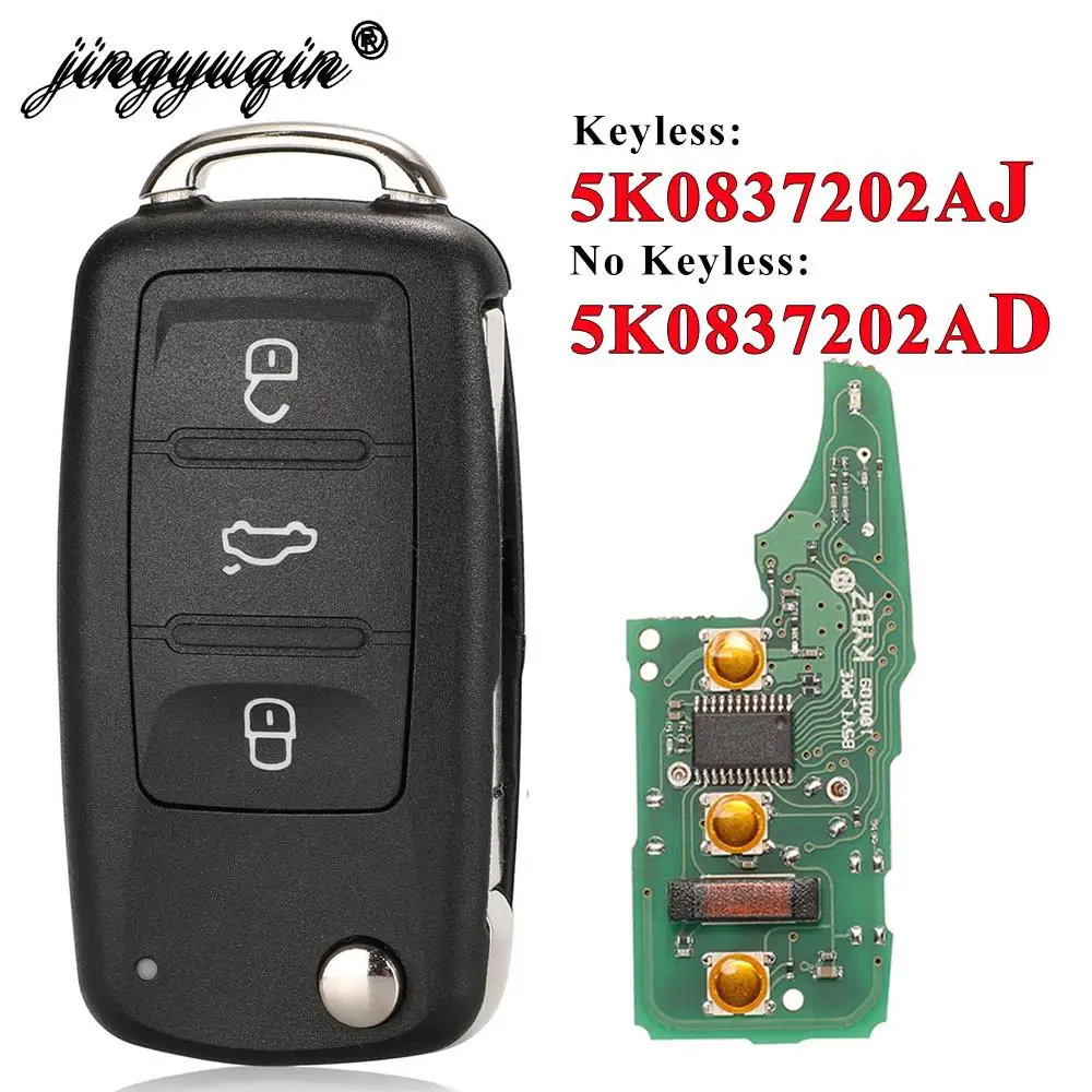 Jingyuqin keyless go 5k0837202aj 5k0837202ad 3 botões chave remota para vw caddy eos golf jetta beetle polo tiguan touran