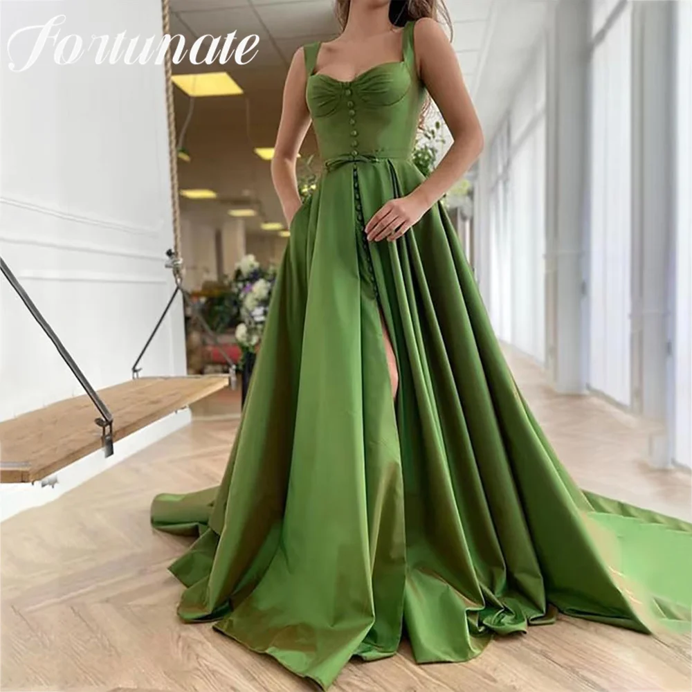 

Vintage Fairy Corset Prom Dress A-line Sweetheart Long Green Taffeta Spaghetti Straps Side Split Sleeveless Evening Party Gown