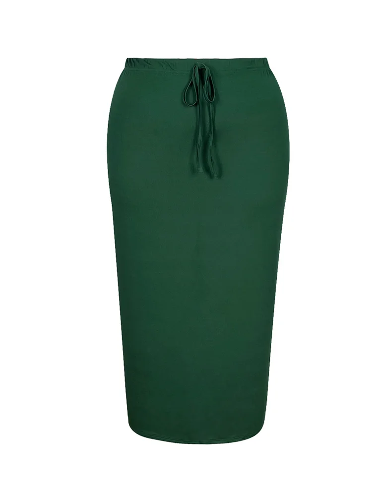 Plus Size Women\'s Elegant Two-Piece Set Green Solid Sleeveless Round Neck T-Shirt Top Long Tight Hip Skirt Suit Spring Summer