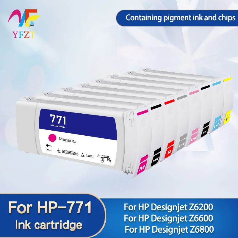 

Для HP 771, полное чернило с чипом, высококачественный чернильный картридж для принтера HP Designjet Z6200 Z6600 Z6800 MBK/M/Y/LC/LM/PBK/LGY/красный