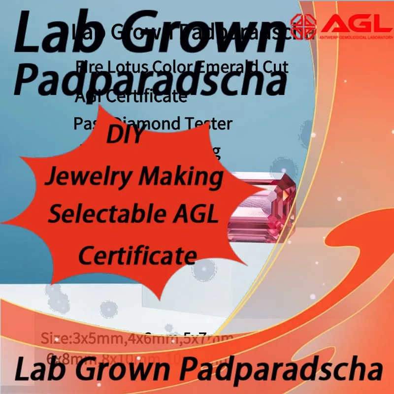 

Lab Grown Padparadscha Emerald Cut Fire Lotus Color High Quality Loose Gemstone For Jewelry Making With AGL Certificate
