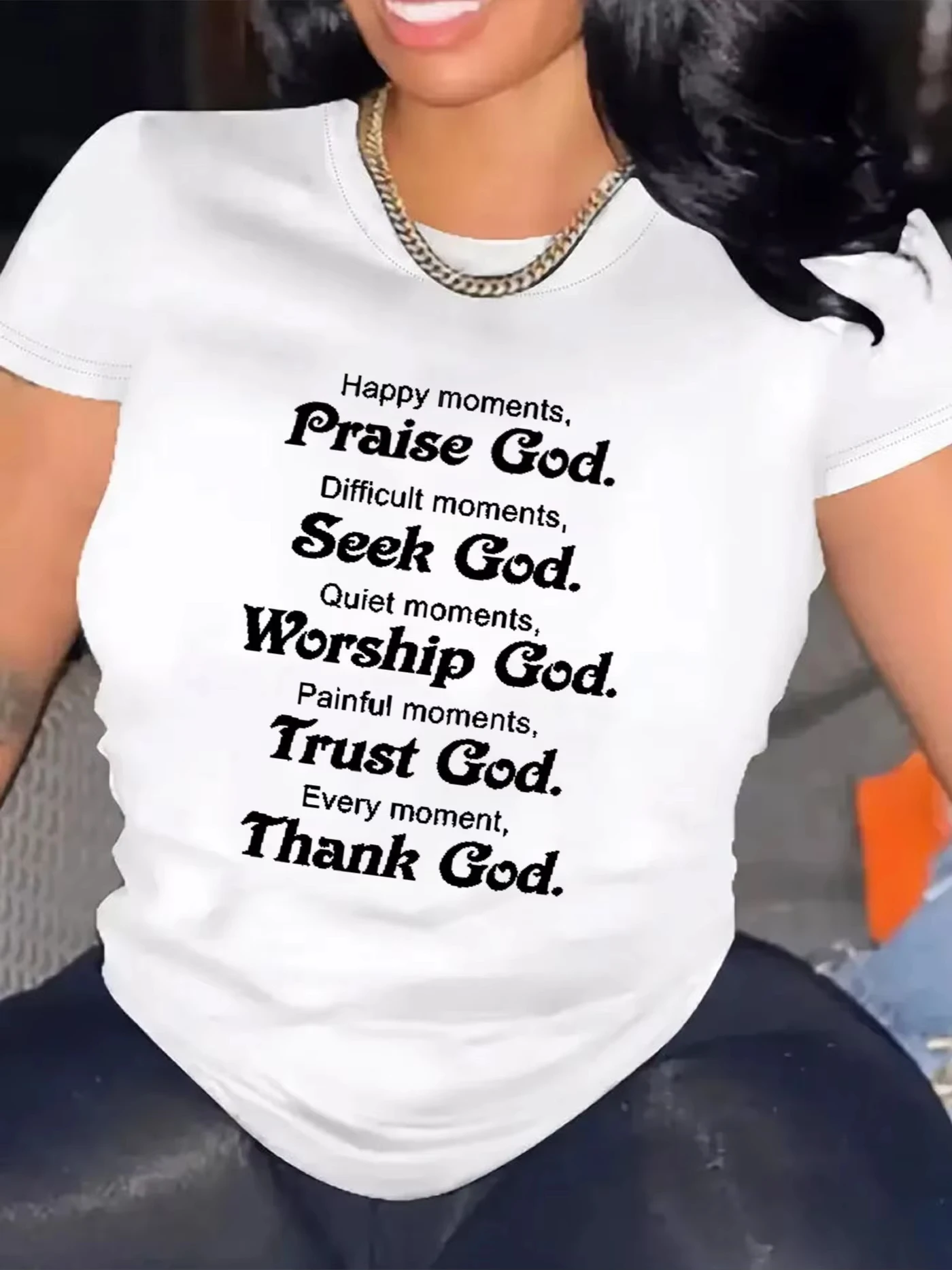 Women Inspirational Faith Text Graphic T‑Shirt, Vintage Letter Print Cotton Tee, Multiple Colors Available, Daily Casual Top