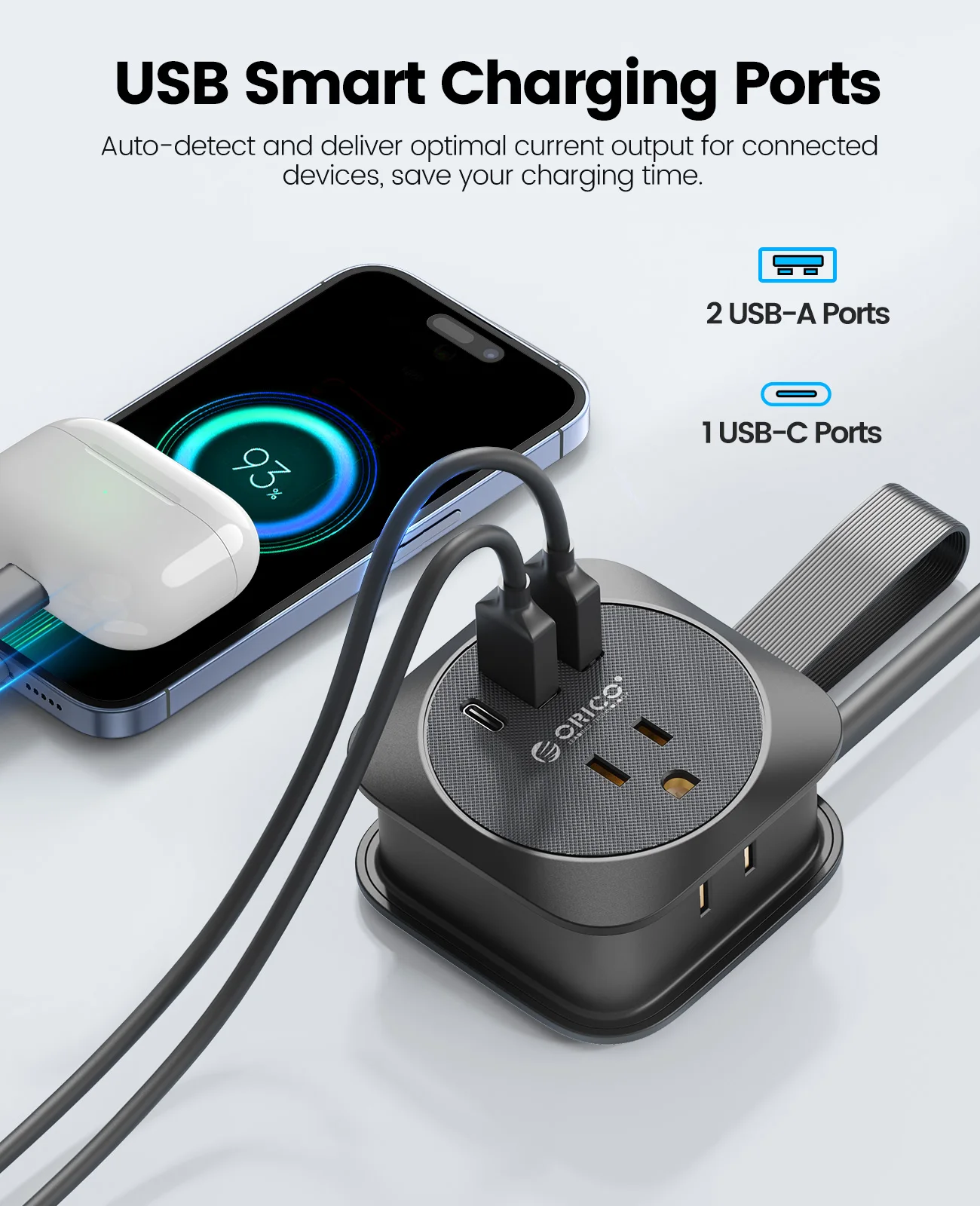 ORICO Điện Dây Ổ Cắm Điện Thông Minh Mở Rộng Dải Công Suất Cho Nhà 2AC 4USB Cổng Hoa Kỳ Ổ Cắm Điện