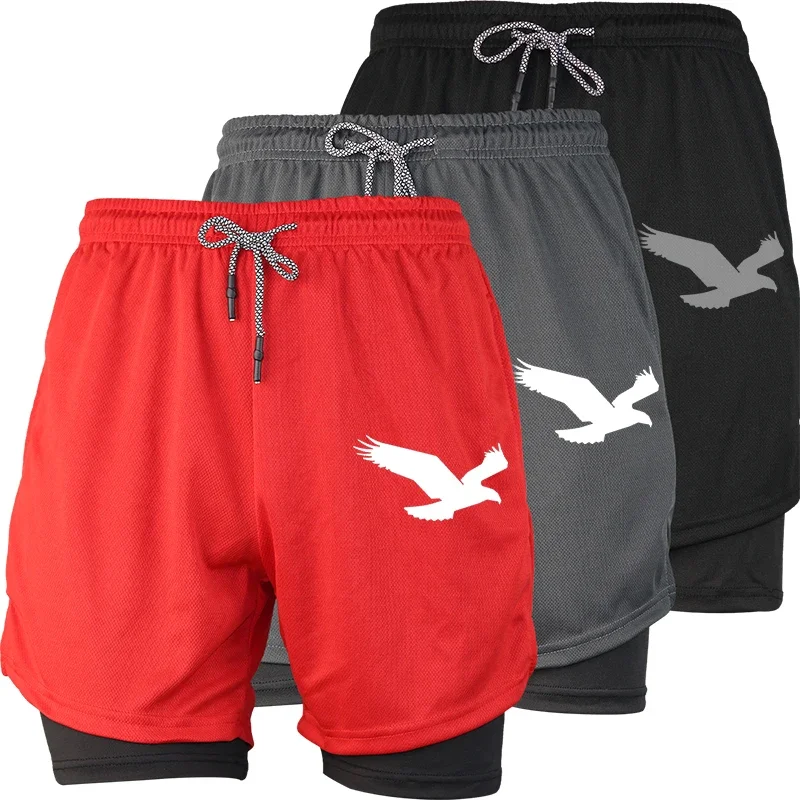 

Легкие тренировочные шорты 2-в-1 для мужчин, тренажерный зал, бег, пляж, фитнес, дышащие быстросохнущие спортивные штаны с подкладкой, хит продаж