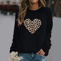 Crew Neck Sweatshirts For Women Crewneck Long Sleeve Leopard Heart Print Pullover Tops Casual Soft Warm Long Sleeve Sweatshirt