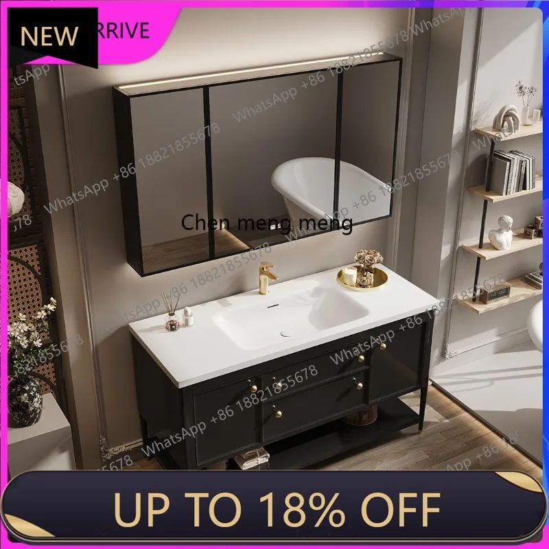 

C88 French retro bathroom cabinet combination oak rock slab hot bending integrated basin washstand floor type