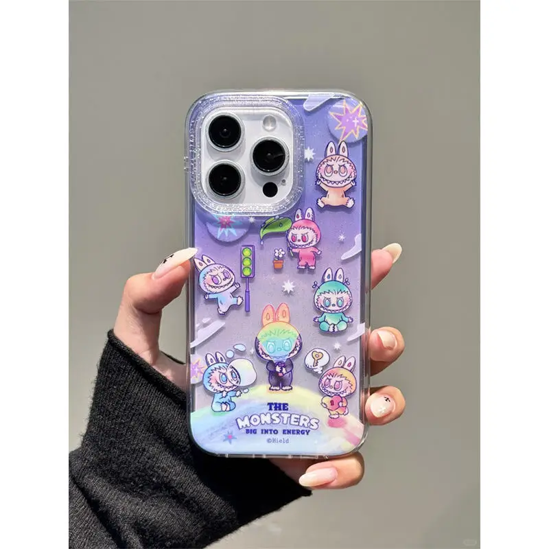 

Labubu phone case Apple 16promax glitter phone case iPhone16/PRO cartoon transparent case kawaii couple phone case gift