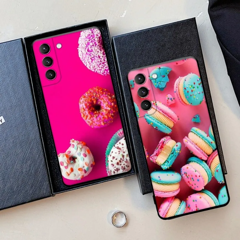 M-Macaron Donuts Phone Case For Samsung Galaxy S22 23 21 S20 FE Ultra S10 S9 S8 Plus S10e Note 20Ultra 10Plus Cover