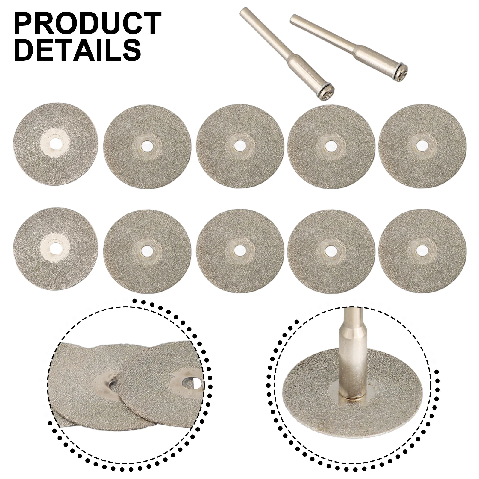 

Cutting Blade Disc Drill Rotary Tool Arbor Shafts Cutting Discs Diamond 10*Cutting Discs 12PCS/SET 2*Arbor Shafts